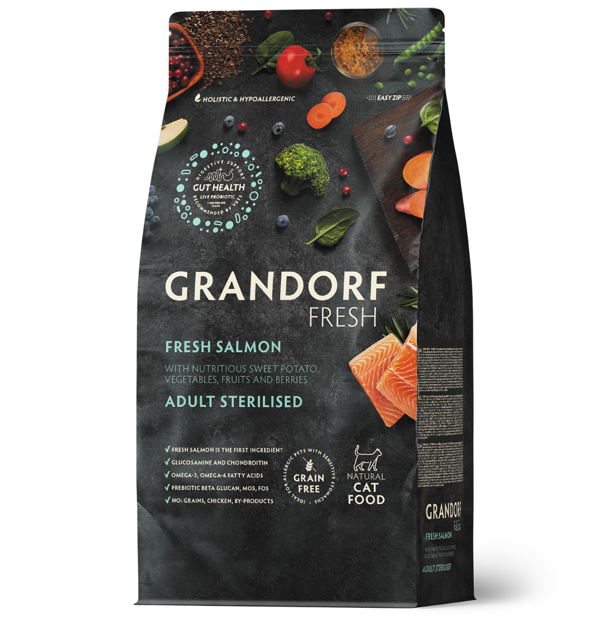 Grandorf Fresh Salmon Adult Sterilized Świeży Łosoś dla Kotów Sterylizowanych <span class="dynamic-weight">0.4 kg</span> - obrazek 3